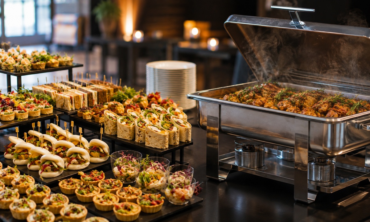 Finger food obok ciepłego bufetu na wydarzenie firmowe
